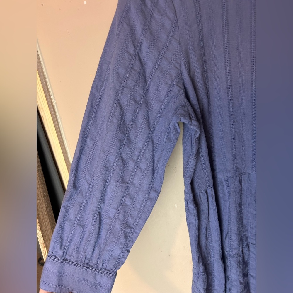 J. Jill 100% Cotton Dusty Blue Tiered 3/4 Sleeve Blouse Casual Size S Boho Flowy - Picture 3 of 10